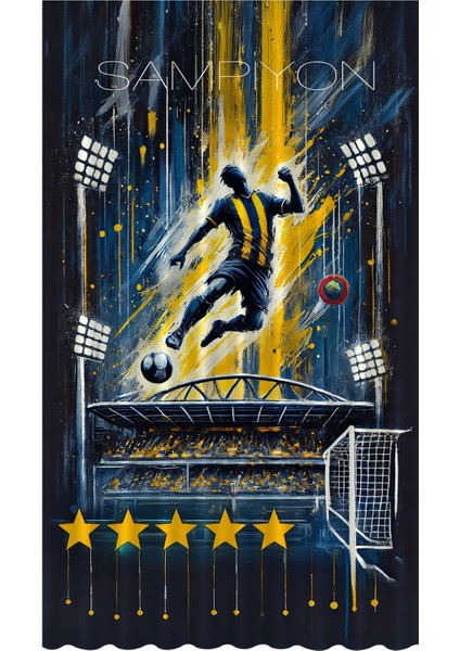 Çocuk ve Bebek Odası Sarı Lacivert Taraftar Futbol Serisi Fon Perde Tek Kanat (Curtain)