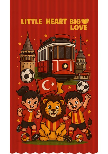 Çocuk ve Bebek Odası Sarı Kırmızı Taraftar Futbol Serisi Fon Perde Tek Kanat (Curtaın)
