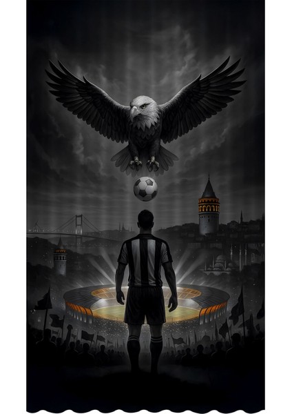 Çocuk ve Bebek Odası Siyah Beyaz Taraftar Futbol Serisi Fon Perde Tek Kanat (Curtaın)