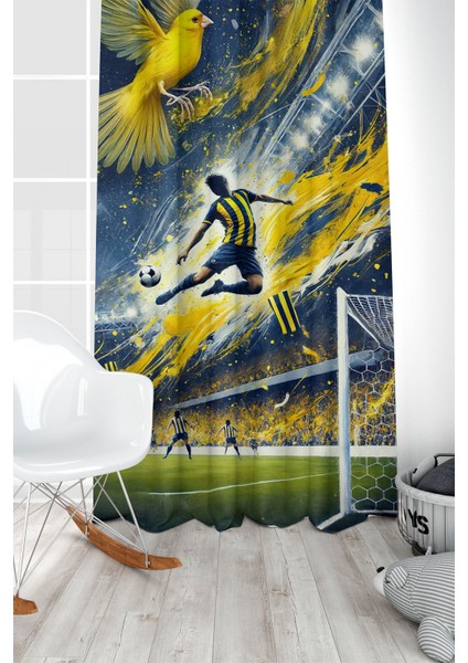 Çocuk ve Bebek Odası Sarı Lacivert Taraftar Futbol Serisi Fon Perde Tek Kanat (Curtain)