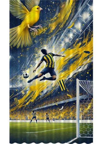 Çocuk ve Bebek Odası Sarı Lacivert Taraftar Futbol Serisi Fon Perde Tek Kanat (Curtain)