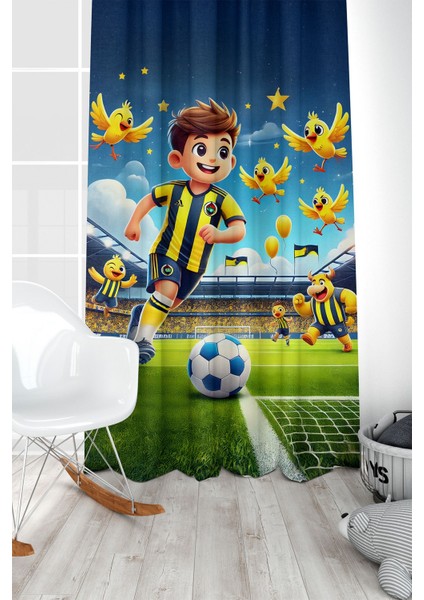 Çocuk ve Bebek Odası Sarı Lacivert Taraftar Futbol Serisi Fon Perde Tek Kanat (Curtain)