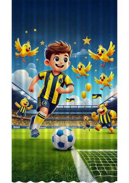 Çocuk ve Bebek Odası Sarı Lacivert Taraftar Futbol Serisi Fon Perde Tek Kanat (Curtain)