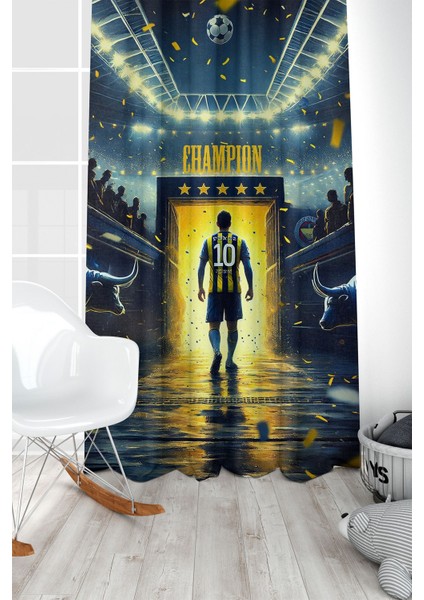 Çocuk ve Bebek Odası Sarı Lacivert Taraftar Futbol Serisi Fon Perde Tek Kanat (Curtain)
