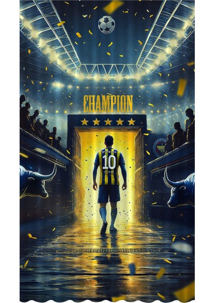 Çocuk ve Bebek Odası Sarı Lacivert Taraftar Futbol Serisi Fon Perde Tek Kanat (Curtain)
