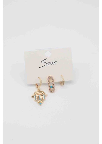 Shesra 3 Lü Mavi Taşlı Küpe