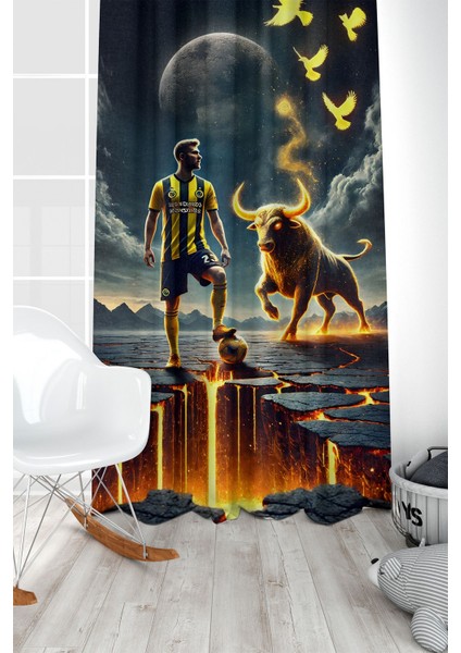 Çocuk ve Bebek Odası Sarı Lacivert Taraftar Futbol Serisi Fon Perde Tek Kanat (Curtain)