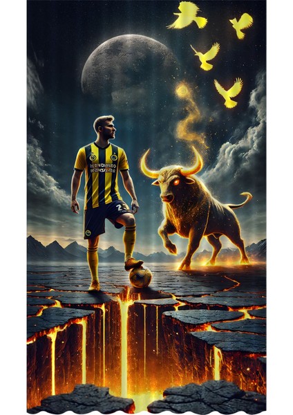 Çocuk ve Bebek Odası Sarı Lacivert Taraftar Futbol Serisi Fon Perde Tek Kanat (Curtain)
