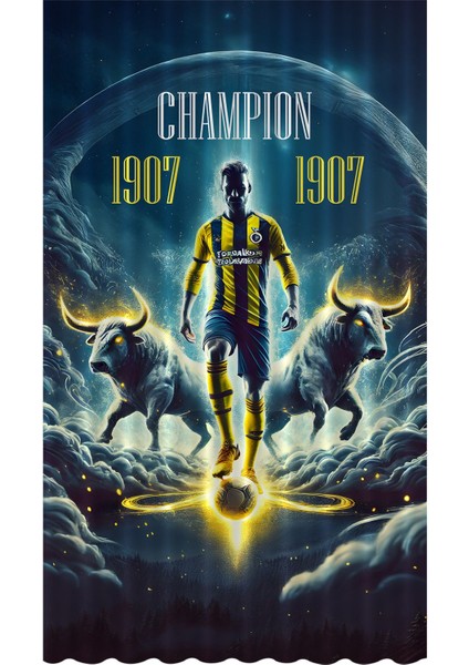 Çocuk ve Bebek Odası Sarı Lacivert Taraftar Futbol Serisi Fon Perde Tek Kanat (Curtain)