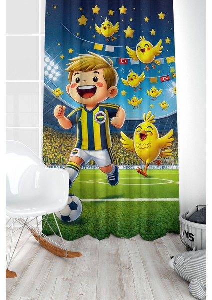 Çocuk ve Bebek Odası Sarı Lacivert Taraftar Futbol Serisi Fon Perde Tek Kanat (Curtain)