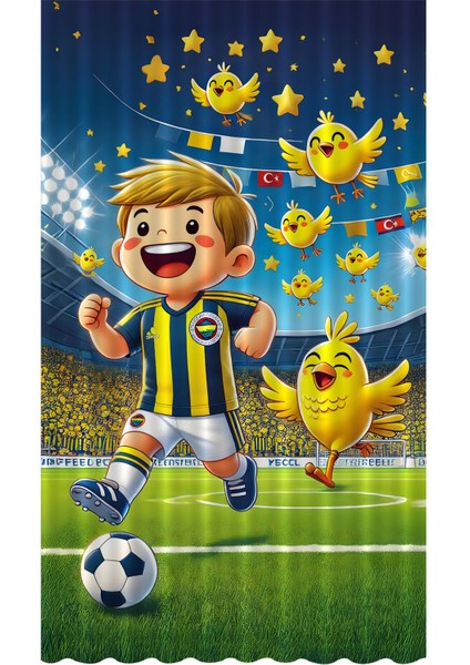Çocuk ve Bebek Odası Sarı Lacivert Taraftar Futbol Serisi Fon Perde Tek Kanat (Curtain)
