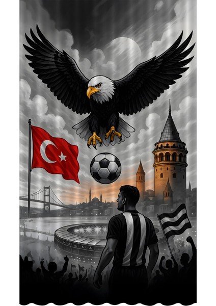 Çocuk ve Bebek Odası Siyah Beyaz Taraftar Futbol Serisi Fon Perde Tek Kanat (Curtaın)