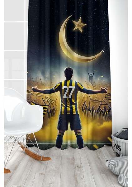 Çocuk ve Bebek Odası Sarı Lacivert Taraftar Futbol Serisi Fon Perde Tek Kanat (Curtain)