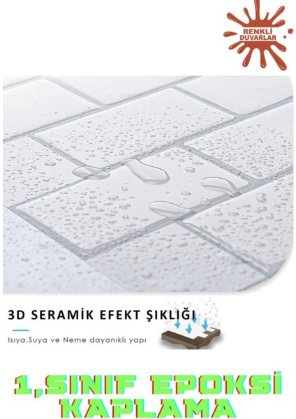 1 Adet 30CM x 30CM Epoksi 3D Yapışkanlı Kaplama Beyaz Tuğla Desenli Kaplama Paneli Kağıdı