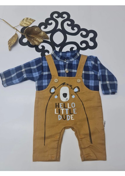 Penye Slopet Görünümlü Hello Little Dude Baskılı Düğmeli ve Çıtçıtlı tulum