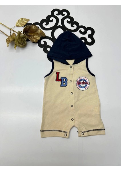 Yazlık Lb Nakışlı ve Baskılı Çıtçıtlı Kapşonlu Bebe tulum