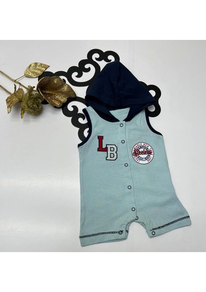 Yazlık Lb Nakışlı ve Baskılı Çıtçıtlı Kapşonlu Bebe tulum