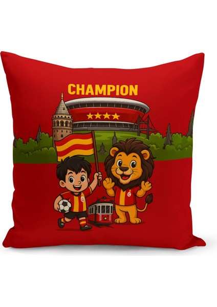 Çocuk Bebek Sarı Kırmızı Taraftar Futbol Serisi Kırlent Kılıfı (Cushion Cover)