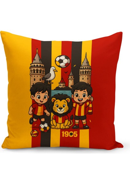 Çocuk Bebek Sarı Kırmızı Taraftar Futbol Serisi Kırlent Kılıfı (Cushion Cover)