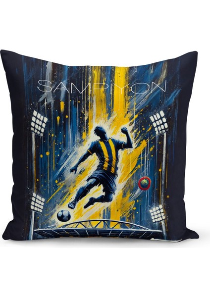 Çocuk Bebek Sarı Lacivert Taraftar Futbol Serisi Kırlent Kılıfı (Cushion Cover)