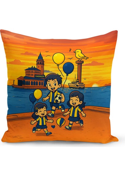 Çocuk Bebek Sarı Lacivert Taraftar Futbol Serisi Kırlent Kılıfı (Cushion Cover)