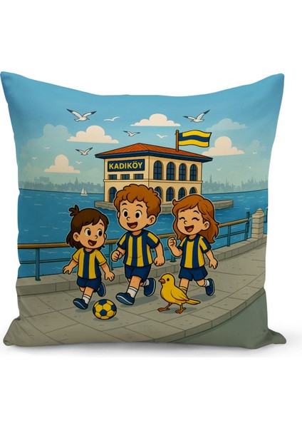 Çocuk Bebek Sarı Lacivert Taraftar Futbol Serisi Kırlent Kılıfı (Cushion Cover)