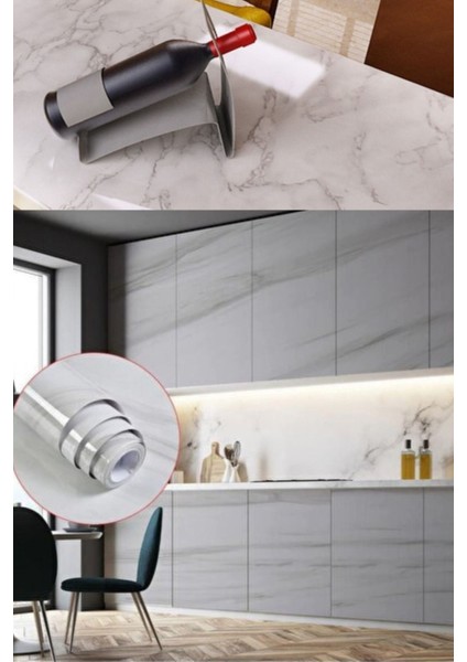 Yapışkanlı Mermer Görünümlü Masa Tezgah Dolap Mutfak Banyo 5 Metre x 60 cm Mermer Folyo Kağıt Beyaz