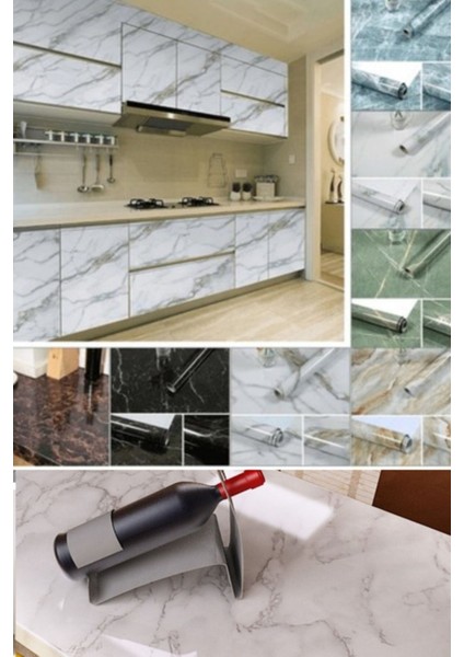 Yapışkanlı Mermer Görünümlü Masa Tezgah Dolap Mutfak Banyo 5 Metre x 60 cm Mermer Folyo Kağıt Beyaz