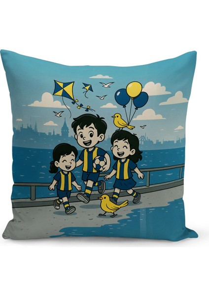 Çocuk Bebek Sarı Lacivert Taraftar Futbol Serisi Kırlent Kılıfı (Cushion Cover)