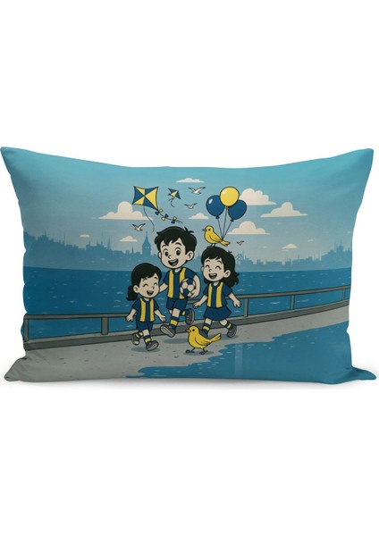 Çocuk Bebek Sarı Lacivert Taraftar Futbol Serisi Kırlent Kılıfı (Cushion Cover)