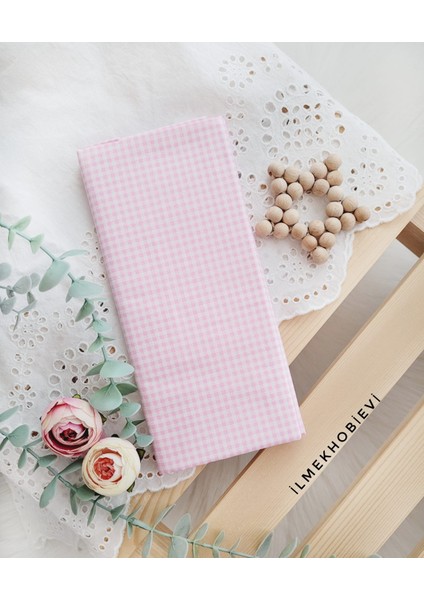 Poplin Kumaş Ekose Desen Pembe Renk Cotton 50*170 cm (1 Prç)