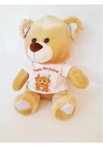 Baskılı T-Shırtlü Peluş Ayı Kahverengi 47 cm