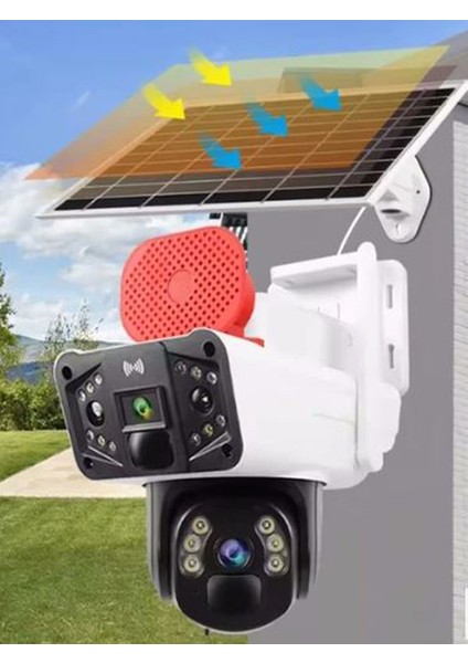 Güneş Panelli Solar 4g 6mp Dual Lens Sirenli Güvenlik Kamerası
