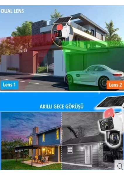 Güneş Panelli Solar 4g 6mp Dual Lens Sirenli Güvenlik Kamerası indirimleri