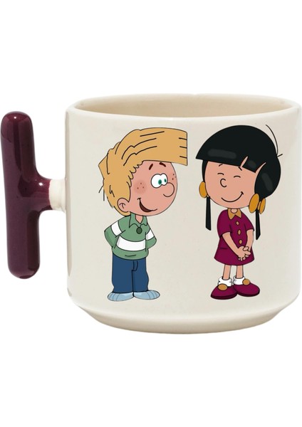 Cedric Kupa Bardak Lila T Kulp Mug, Tasarımlı Seramik Bardak , Kişiselleştirilmiş Hediye