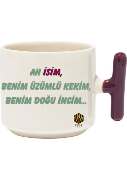 Cedric Kupa Bardak Lila T Kulp Mug, Tasarımlı Seramik Bardak , Kişiselleştirilmiş Hediye