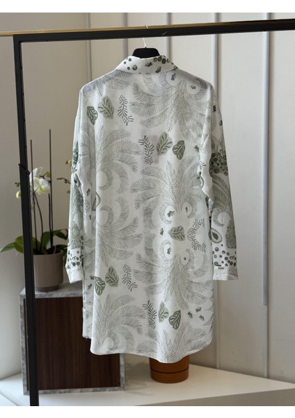 Desenli Şerit Detaylı Yeşil Tunik T-1570
