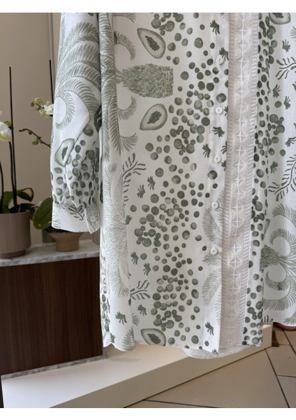 Desenli Şerit Detaylı Yeşil Tunik T-1570