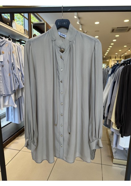 Yaka Detaylı Premium Bej Tunik 3003