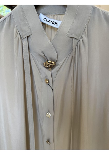 Yaka Detaylı Premium Bej Tunik 3003