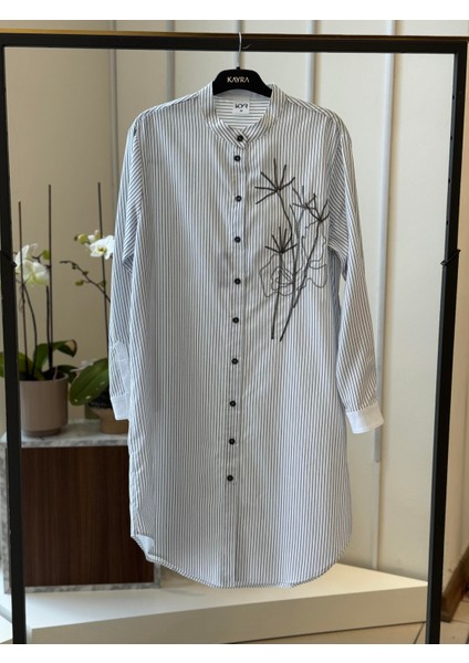 Nakış Desen Detaylı Siyah Çizgili Tunik 81054