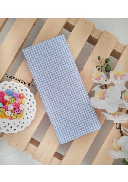 Poplin Kumaş Ekose Desen Mavi Renk Cotton 50*170 cm (1 Prç)