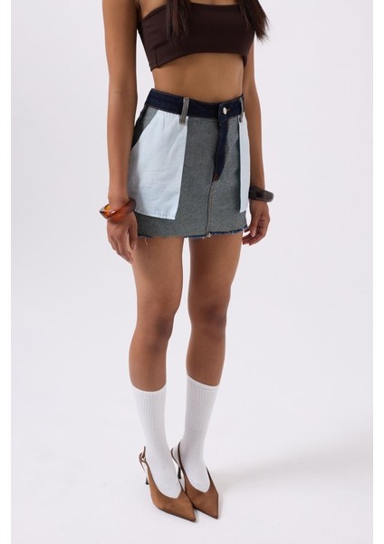 Ters Detay Denim Mini Etek modelleri