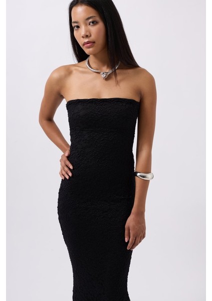 Straplez Dantel Maxi Elbise