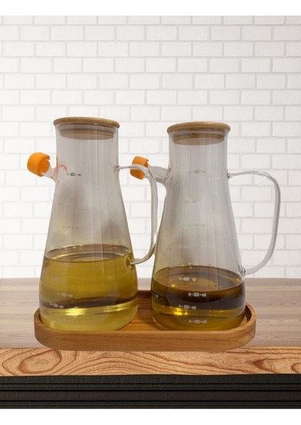 Ahşap Altlıklı Vakumlu Bambu Kapaklı Cam Yağlık Sirkelik Borosilikat 3'lü Set 900 ml fiyatları
