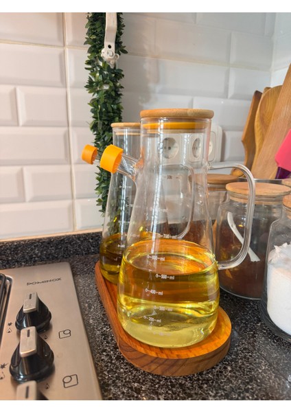 Ahşap Altlıklı Vakumlu Bambu Kapaklı Cam Yağlık Sirkelik Borosilikat 3'lü Set 900 ml indirimleri