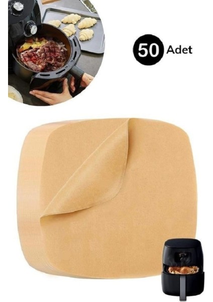 50 Adet Airfryer Pişirme Kağıdı Tek Kullanımlık Yağ Su Geçirmez Yapışmaz Deliksiz Düz Kare Model