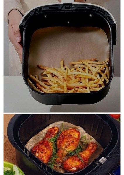 50 Adet Airfryer Pişirme Kağıdı Tek Kullanımlık Yağ Su Geçirmez Yapışmaz Deliksiz Düz Kare Model