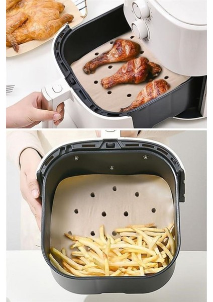 100 Adet Airfryer Pişirme Kağıdı Tek Kullanımlık Hava Fritöz Yapışmaz Yağlı Kağıt Delikli Model