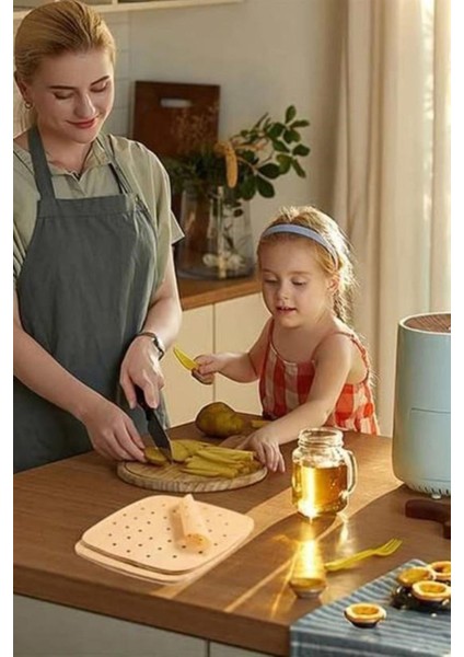 100 Adet Airfryer Pişirme Kağıdı Tek Kullanımlık Hava Fritöz Yapışmaz Yağlı Kağıt Delikli Model